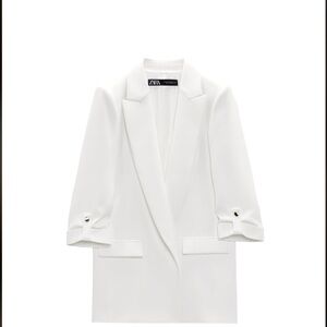 Zara blazer with rolled sleeves, color is white. Size small. worn once.
